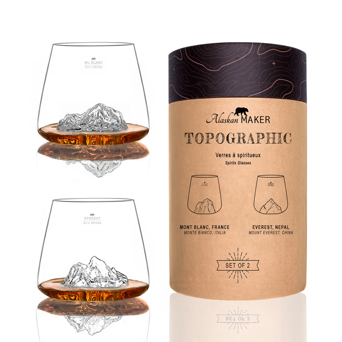 Coffret Topographic – 2 verres à whisky aux reliefs de montagnes - Image 3